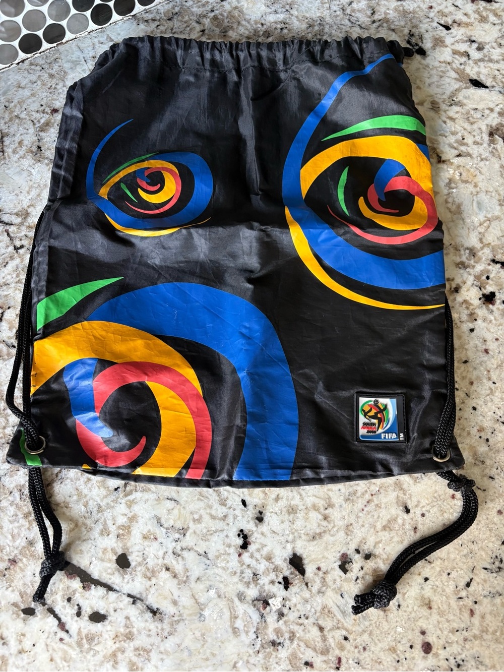 FIFA 2010 World Cup Drawstring Backpack with Multicolor Swirl Design